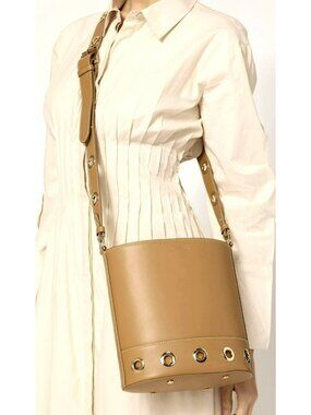 New Cleobella Caramel Tan Leather Rochelle Grommet Bucket Bag